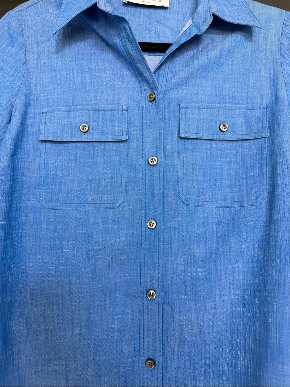 Callas Milano Vesper Short Sleeve Shirt in Bright Indigo, Size 40 (US 4, Small)